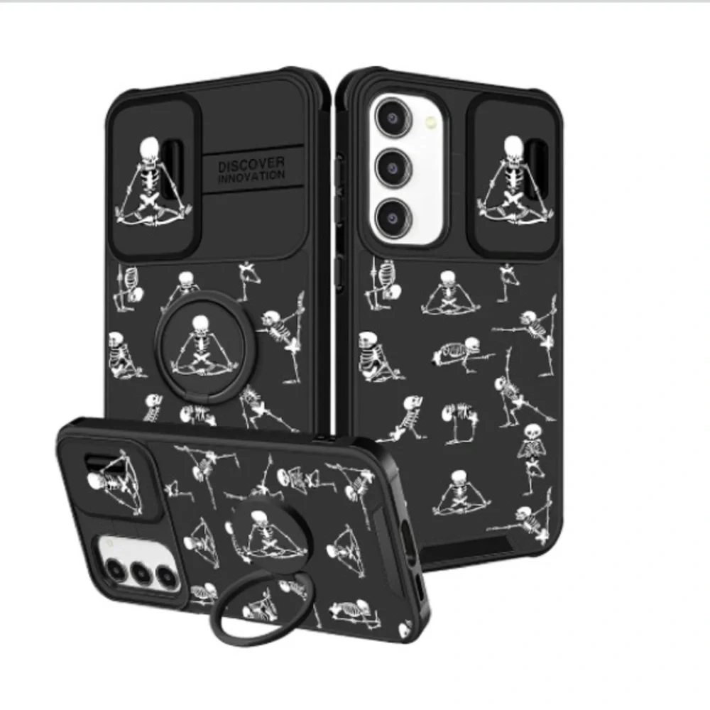 Galaxy phone case- S23plus-Black Skeleton Phone Case with Stand